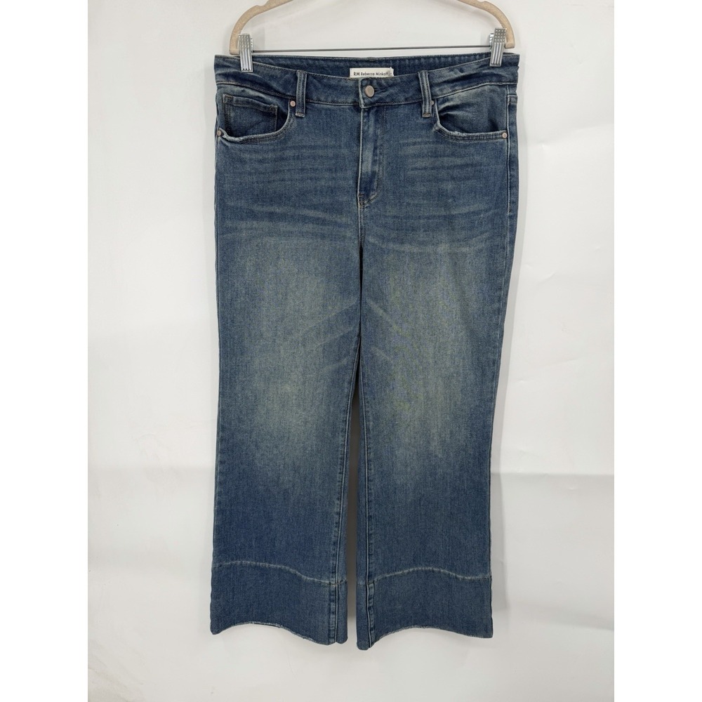 RM Rebecca Minkoff Jeans Women 10 Blue Wide Leg Crop Stretch Denim High Rise Y2K
